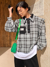 Women Plaid Pullover Lapel Casual Sweatshirt